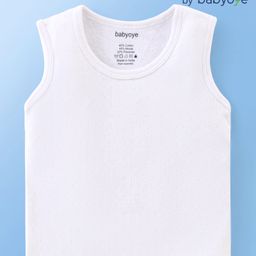 Babyoye Cotton Pointelle Knit Sleeveless Solid Dyed Thermal Vest  - White-image-84