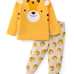 Babyhug Cotton Knit Full Sleeves Night Suit With Animal Print - Yellow-image-7