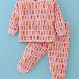 Doreme Full Sleeves Front Open Winter Wear Co-Ord Suit With Bunnies Print - Light Pink-picture-34