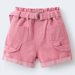 Mark & Mia Denim Washed Shorts with Fabric Belt - Pink-image-82