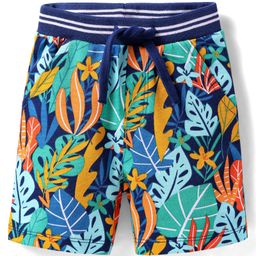 Babyhug Terry Knit Mid Thigh Shorts With Leaf Print - Navy Blue-image-98