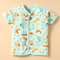 Child World Interlock Knit Half Sleeves Front Open Jhablas With Animal Print - Light Turquoise-picture-6
