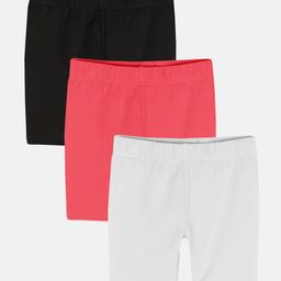 Kiddopanti Pack Of 3 Solid Cycling Shorts - Black Coral & White-image-122