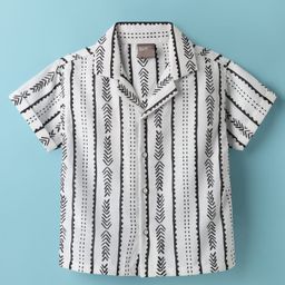 Little Kangaroos Cotton Woven Half Sleeves Striped Shirt - Black & White-image-99