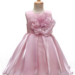 Bluebell Satin Woven Sleeveless Party Dress With Floral Corsage - Pink-image-65