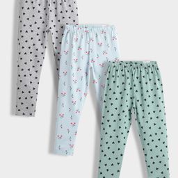 Orange Sugar Cotton Lycra Knit Pack Of 3 Hearts & Tulips Printed Stretchable Leggings - Multi Colour-picture-11