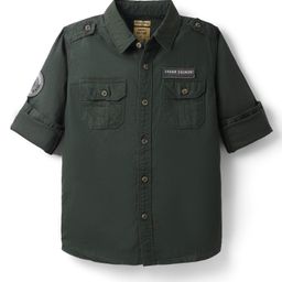 Noddy Full Sleeves Vintage Original Squad Text Patch Detailed Solid Shirt - Olive-image-26