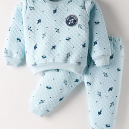 Simply Knit Full Sleeves Co-Ord Winter Night Suit with Space Theme Print - Light Blue-picture-12