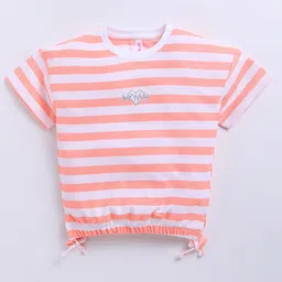 giniekids Knit Half Sleeves Striped & Heart Patch Detailed Top - Orange-picture-20