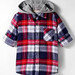 Primo Gino 100% Cotton Flannel Fabric Full Sleeves Tartan Checks Shirt with Front Pocket & Detachable Hood - Red-picture-9
