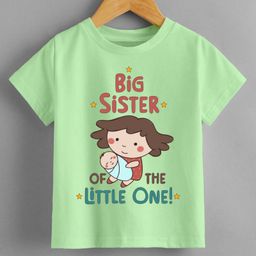 KNITROOT Cotton Lycra Knit Raksha Bandhan Theme Half Sleeves Big Sister Of The Little One Text Printed Tee - Green-image-48