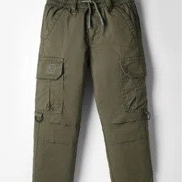 Ruff Cotton Woven Full Length Solid Colour Trouser With Cargo Pocket - Olive Green-picture-1