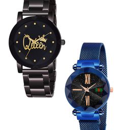 Gopal Shopcart Unisex Pack of 2 Dial Round Analogue Watches Metal_queen_379_Blue_roman-image-57