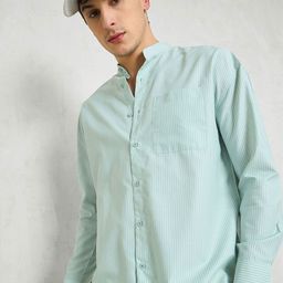 MASCLN SASSAFRAS Men Relaxed Fit Vertical Striped Mandarin Collar Casual Shirt-image-24