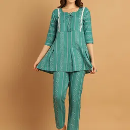 CORSICA Printed Cotton Round Neck Three Fourth Sleeves Tunic With Trouser Co-Ords-picture-11