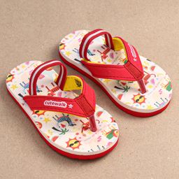 Cute Walk by Babyhug Flip Flops with Backstrap Closure & Animal Print - Red image 2