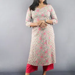 ZARIA Women Floral Printed Flared Sleeves Sequinned Kurta-image-46