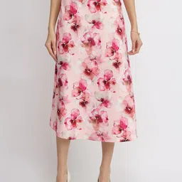 FableStreet Floral Printed High-Rise A-Line Midi Skirt-image-73