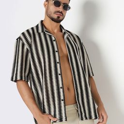 R&B Men Cuban Collar Chevron Striped Casual Shirt-picture-25