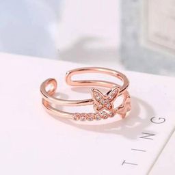 AGARWALPRODUCT Rose Gold-Plated Crystals Studded Adjustable Finger Ring-image-7