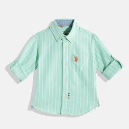 U.S. Polo Assn. Kids Boys Green Pure Cotton Striped Casual Shirt-image-88