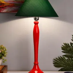 Homesake Red Royal Ovoid Aluminium Table Lamp With Green Cone Shade (Bulb Included) - Set of 1-image-53