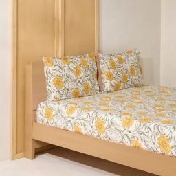 Westside Home Yellow Printed Double Bed Flat Sheet and Pillowcase Set-image-37