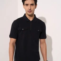Sf Jeans By Pantaloons Black Cotton Slim Fit Polo T-Shirt-image-0