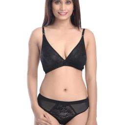 AROUSY Black Self Pattern Bra Panty Set-picture-14