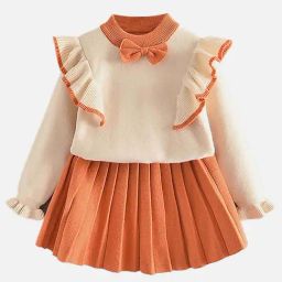Little Surprise Box Girls Orange & White Solid Full Sleeves Clothing Sets-image-48
