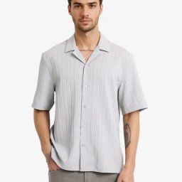 Rare Rabbit Grey Flared Fit Striped Shirt-picture-15