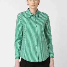 Van Heusen Green Cotton Regular Fit Striped Shirt-image-90