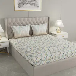GMF White & Green Cotton 144 TC Bed Sheet Set-picture-41