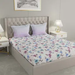 GMF White & Purple Cotton 144 TC Bed Sheet Set-24