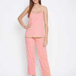 Clovia Pink Printed Top With Pyjamas-image-61