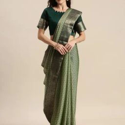 LADUSAA Green Textured Saree With Blouse-image-3