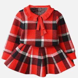 Little Surprise Box Girls Red Checks Full Sleeves Clothing Sets-image-59