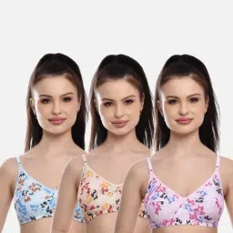 FIMS: Fashion is my Style Pink & Yellow Floral Print Everyday Bras - Pack Of 3-image-78