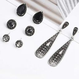 YouBella Pearl Studded Silver Black Stud Earrings for Women - Set of 4-11