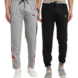 Vimal Jonney Black & Grey Regular Fit Joggers & Trackpants - Pack of 2-image-31