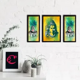 eCraftIndia Set of 3 Lord Shiva Satin Matt Textured UV Art Painting-image-76