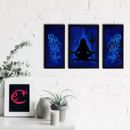eCraftIndia Set of 3 Lord Shiva Satin Matt Textured UV Art Painting-37