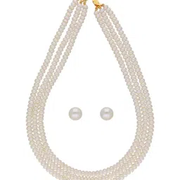 Sri Jagdamba Pearls Navya Pearl White Alloy Necklace & Earring Set-image-44
