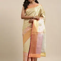 Banarasi Silk Works Golden Silk Woven Saree With Unstitched Blouse-picture-48