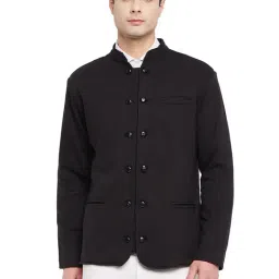Hypernation Black Full Sleeves Mandarin Collar Blazer-29
