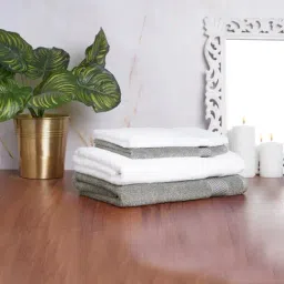 Spaces Solid White & Grey Cotton Towel Combo - Set of 4-53