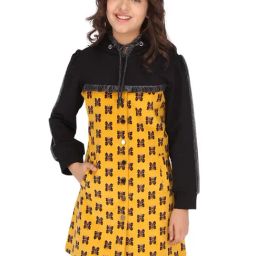 Cutecumber Kids Yellow & Black Printed Full Sleeves Dress-image-9