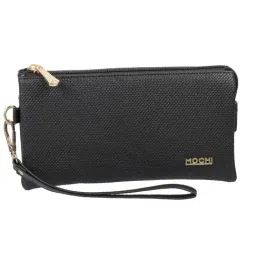 Mochi Black Textured Small Wristlet Pouch for Women-36
