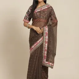 READIPRINT FASHIONS Brown Silk Embellished Saree With Unstitched Blouse-image-20