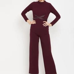 MADAME Maroon Full Length Jumpsuit-image-27